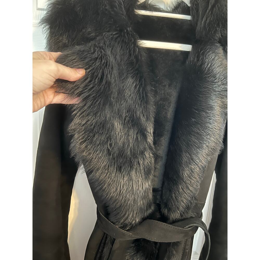 Vakko Black Faux Fur Hooded Jacket ptp 21 large - Picture 3 of 7